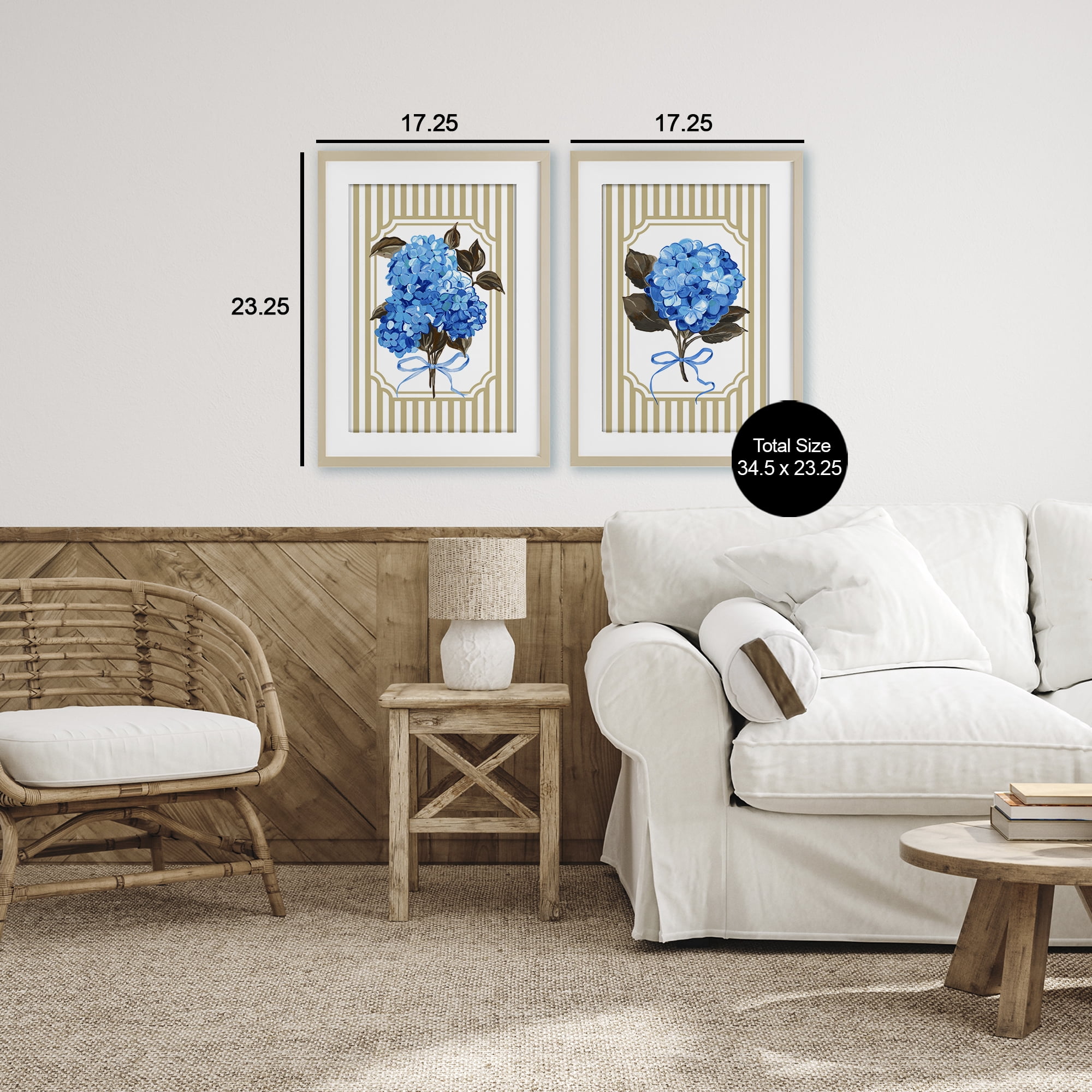 Hydrangea Bouquets with Bows 2 Piece Birch Framed Print Under Glass Set, design by Adonna Ebrahimi