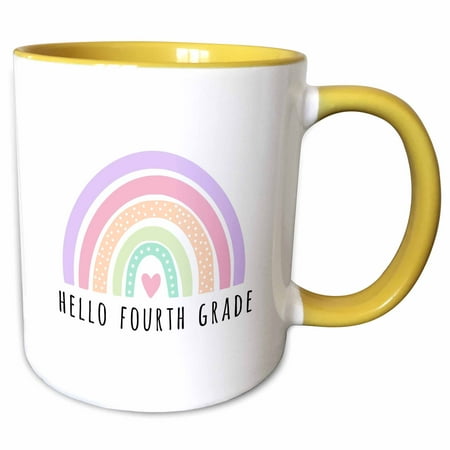 3drose Hello Fourth Grade 4th Students Back to Lower School Teacher Rainbow 15oz Two-tone Yellow Mug