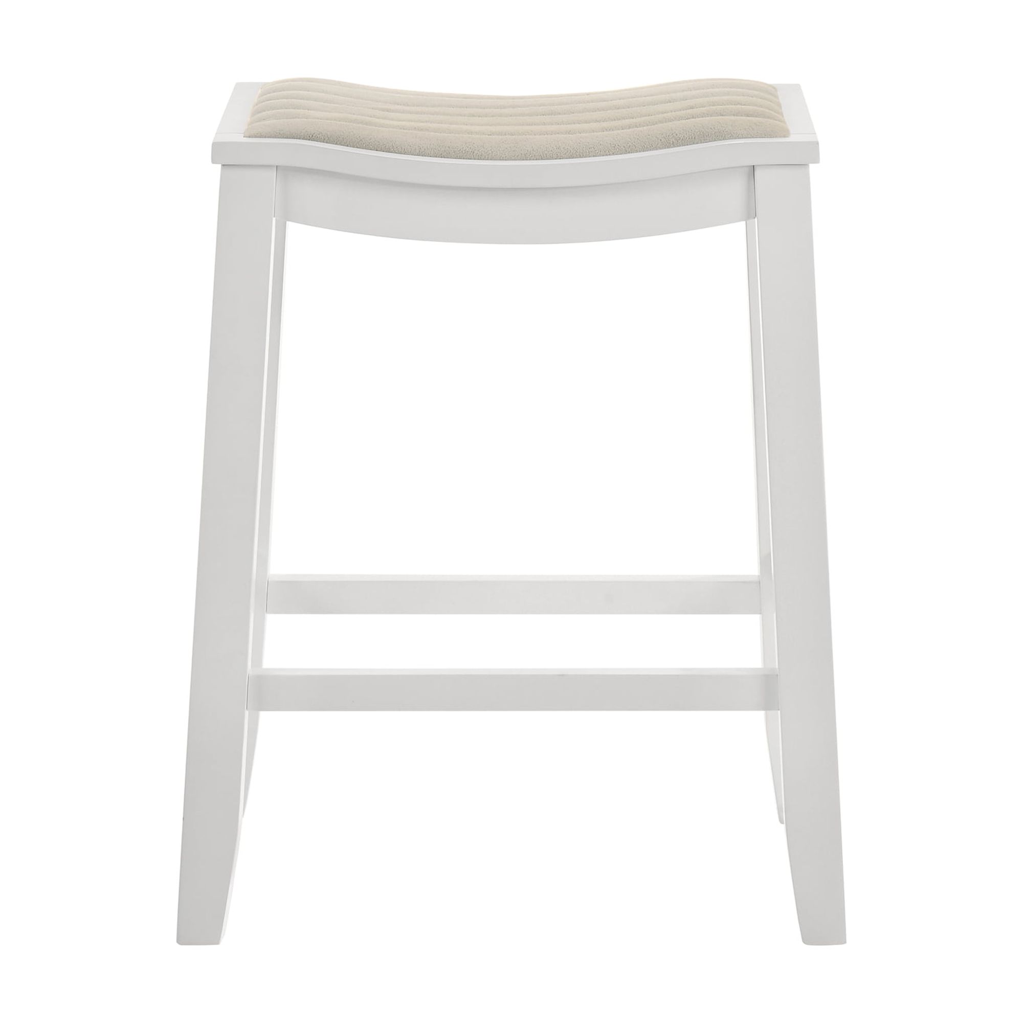 Iyani Coastal Modern Wood Counter Height Kitchen Bar Stool in White Finish with Dune Cloud Fabric Upholstered Seat - Set of 3