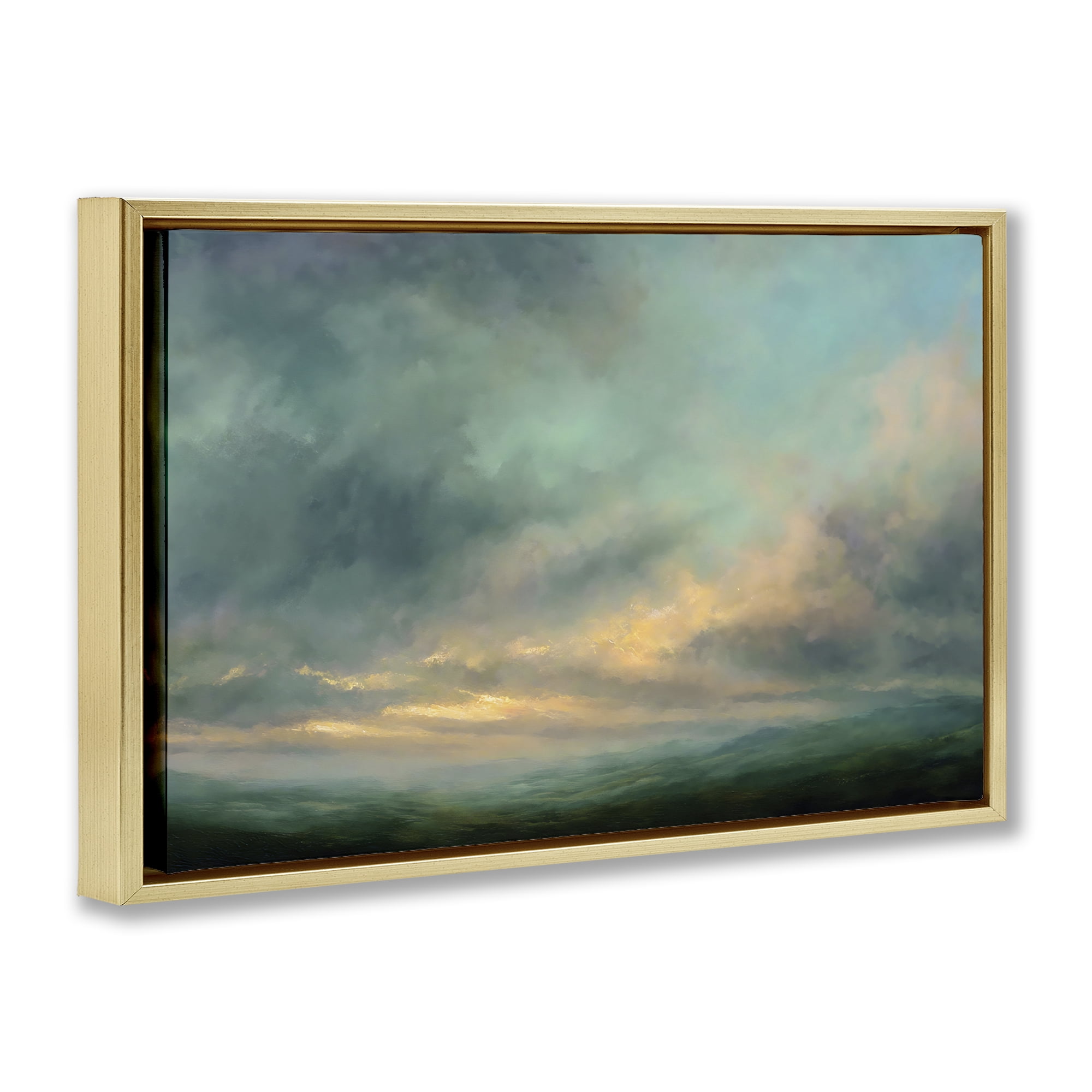 Stupell Industries Blue Toned Golden Hour Gold Framed Floater Canvas Wall Art, design by Petal Prints Design