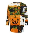 thumbnail image 4 of Halloween Women's Shirts 3/4 Length Sleeve Blouses Pullover Colorful Witch Ghost Pumpkin Printed T Shirt Crewneck Tunic Tops Casual Halloween Costumes, 4 of 5