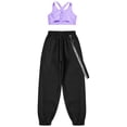 thumbnail image 4 of Sinleey Girls Hip Hop Dance Outfits Crop Tops with Chain Sweatpants Set Street Dance Outfits Active Lavender 12, 4 of 7