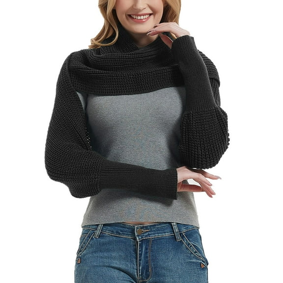 SWSMCLT Women's Bolero Shrug Sweater Scarf Winter Fashion Fitted Thick Soft Top Warm Spring Cowl Neck Knit Shawl Black One Size