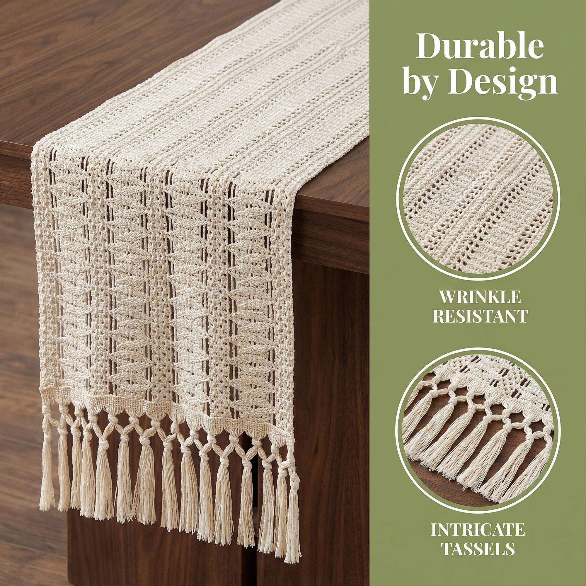 Unique Bargains Kitchen Decor Table Runner with Tassel Large Hollow 11.8x70.9in