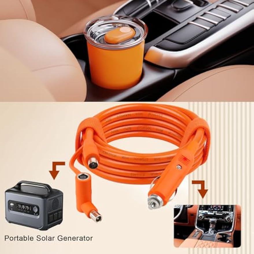 CoolStuff 14AWG Car Cigarette Lighter Charger Cable 6FT,12V/24V DC 8mm Car Charging Cable 15A with DC7909/8020 Plug Compatible with Jackery,BLUETTI,Anker,GRECELL,Goal Zero Yeti Portable Power Station