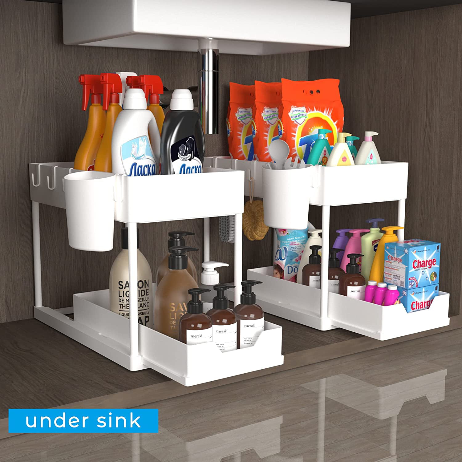 Under Sink Organizer, 2-Tier Slim Pull Out Sliding Storage Drawer White, 2  Packs, 1 unit - Foods Co.