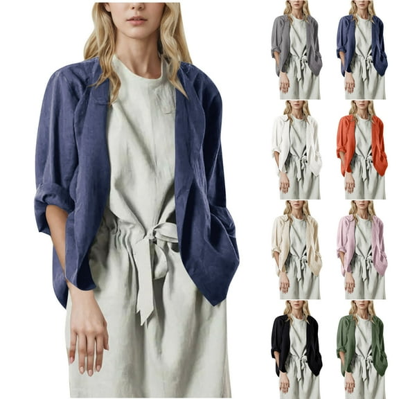 Aboser Open Front Cardigans for Women Cozy Cotton Linen Borelo Cardigan Casual Long Sleeve Cover Ups Loose Fit Lightweight Blouses