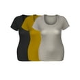 thumbnail image 2 of Emmalise Women's Short Sleeve Tshirt Scoop Neck Tee Value Set (3Pk, Blk, Mustard, Oat, Large), 2 of 6