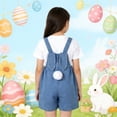thumbnail image 3 of Zylarhe Toddler Easter Outfit Baby Girls Denim Overall Pants for Boys Bunny Ear Romper with Pom Pom Tail Jeans Jumpsuit 2-3 Years Blue, 3 of 6