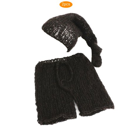 

2pcs Hand-woven Solid Color Baby Crochet Knitted Photo Photography Prop Infant Hat Pants Suits