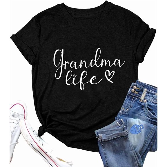 Women's Casual Crewneck Grandma Life Graphic T-Shirt