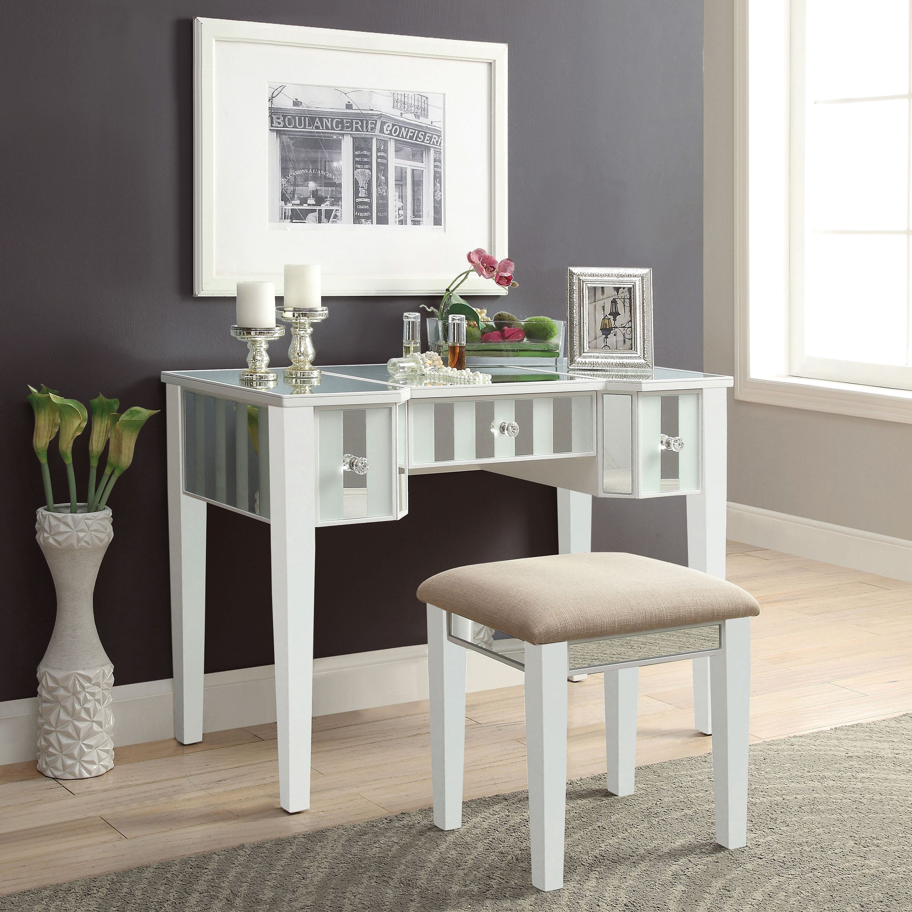 Furniture of America Boise Contemporary 2-Piece Lift-Top Vanity Set, White