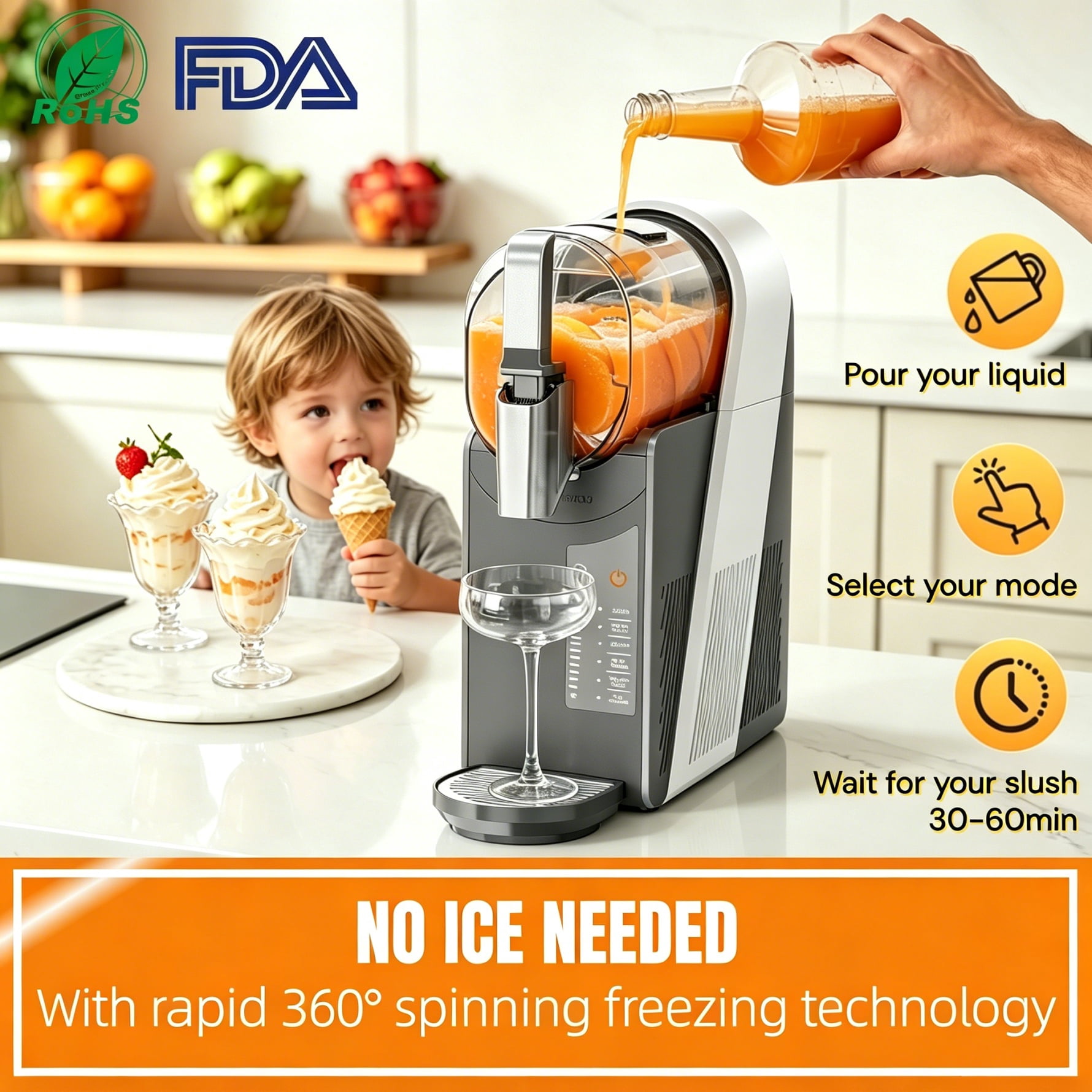 SOOPYK Slushie Machine,Frozen Drink Maker with Self-Cleaning for Home,Rapid Chill Technology,No Ice Needed,Adjustable Hardness,6 Preset,Gray&Sliver,Margaritas, Frappes,Milkshakes