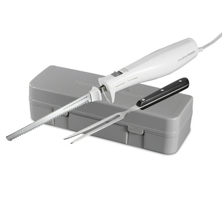 Hamilton Beach Electric Knife Set, Electric Carving Knife & Fork, for Kitchen, with Storage Case, White
