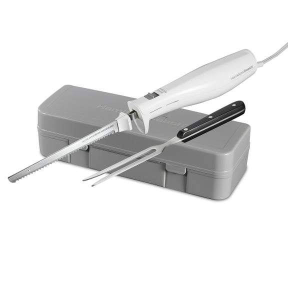 Hamilton Beach Electric Knife Set, Electric Carving Knife & Fork, for Kitchen, with Storage Case, White