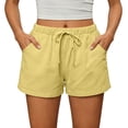 thumbnail image 5 of MaFYtyTPR Women's Elastic Waist Shorts Cotton Linen High Waisted and Wide Legged Solid Color Shorts A-Yellow L, 5 of 5