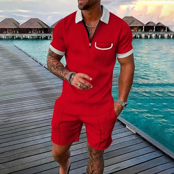 Frnrwgo Mens 2 Piece Vacation Set Short Sleeve Pullover Tops and Elastic Waist Pocket Shorts Breathable Lightweight Summer Sportswear