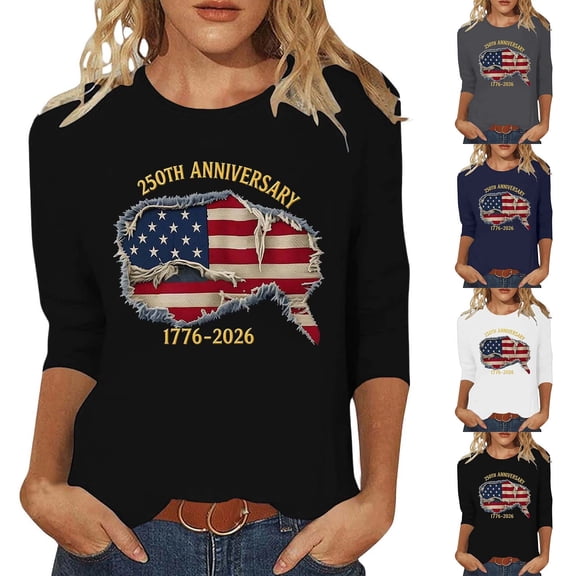 ibiyuan 250 Anniversary Usa Shirt Womens T Shirts Casual Crew Neck 250th Anniversary Usa Casual Short Sleeve Independence Day Funny Shirts Womens Long Sleeve Tops