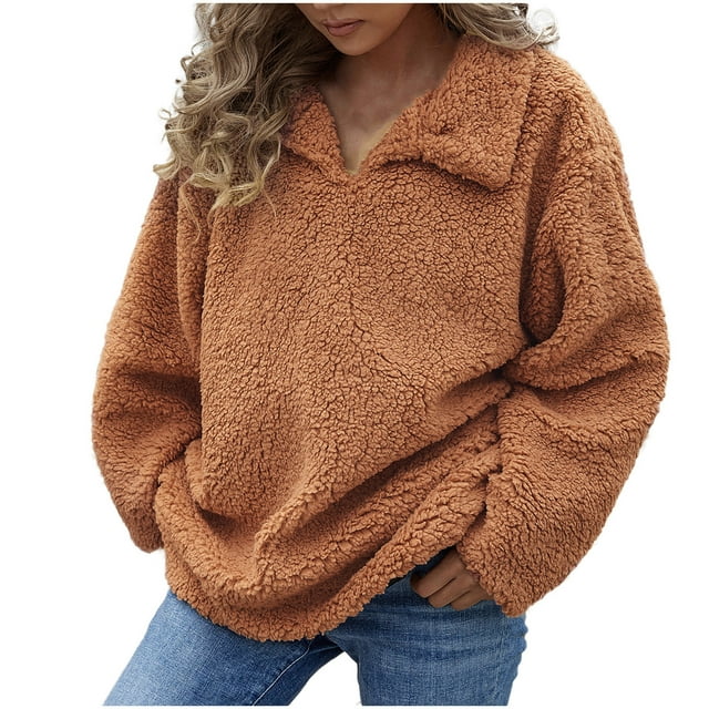 Chaquetas para mujer, abrigo de piel sintética cálido para mujer, sudaderas, ropa de abrigo sólida con cuello en V de invierno Odeerbi ODB-3