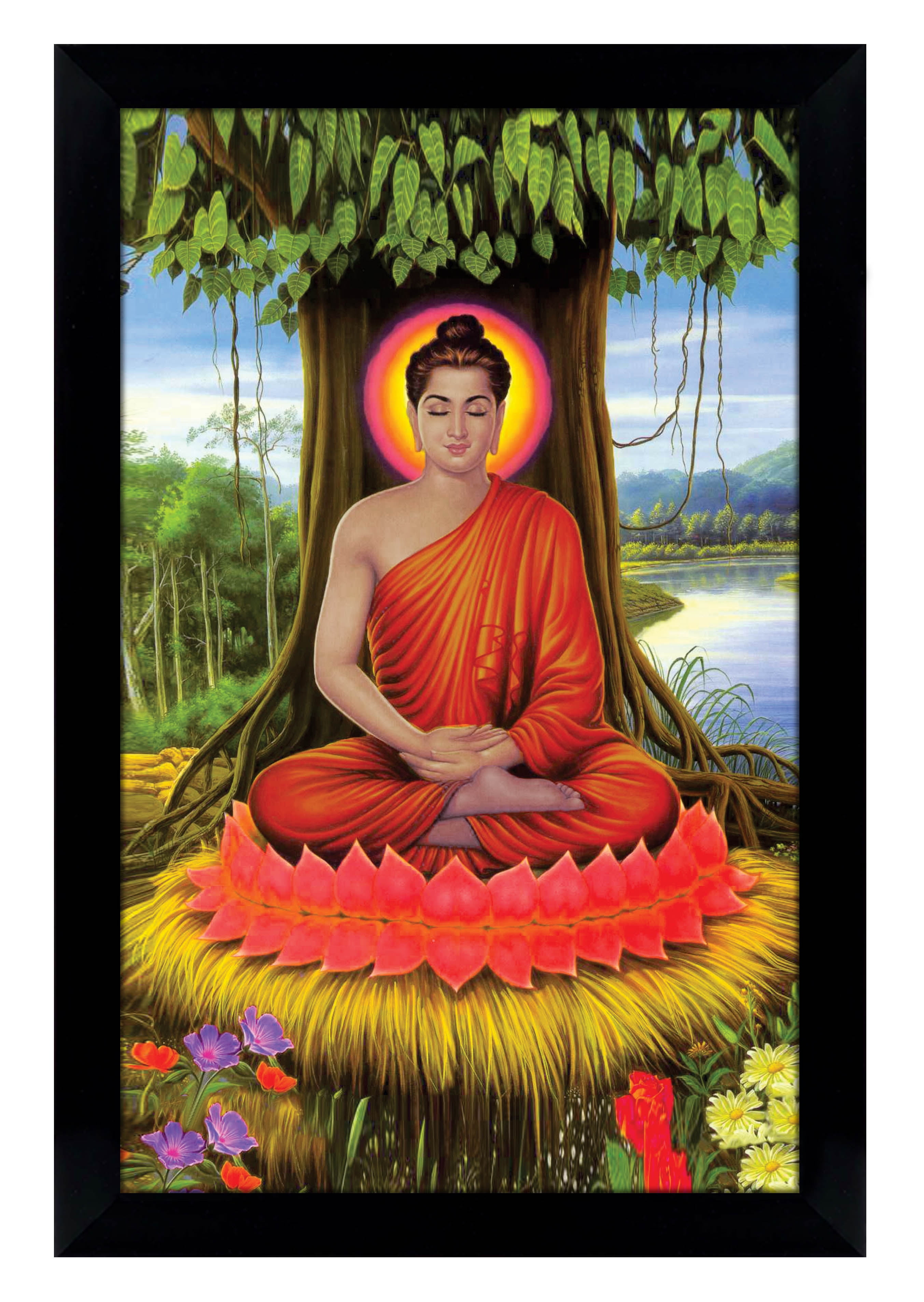 Varnam Buddha with OM Wood Frame Digital Wall Painting for Living Room,  Bedroom, Office - 120 CM x 80 CM : Amazon.in: Home & Kitchen