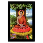IBA Indianbeautifulart Lord Gautam Buddha In Meditation Poses Digital Prints Poster With Frame For Living Room Home Decor Religious Frame Wooden Frame For Wall Decor