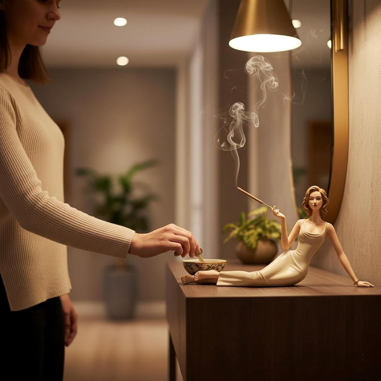 Handcrafted Lady Incense Holder & Sculptural Decor, Resin Aromatherapy Statue Ornament for Stress Relief, Elegant Home Accent for Living Room, Bedroom, Office, Unique Relaxation Gift(RL White 1 PC)