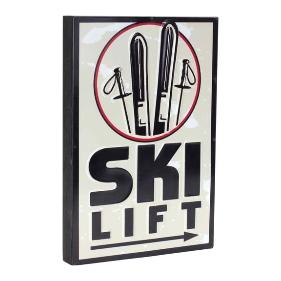 Melrose "Ski Lift" Lodge Christmas Wall Sign - 15.75" - Black and Beige