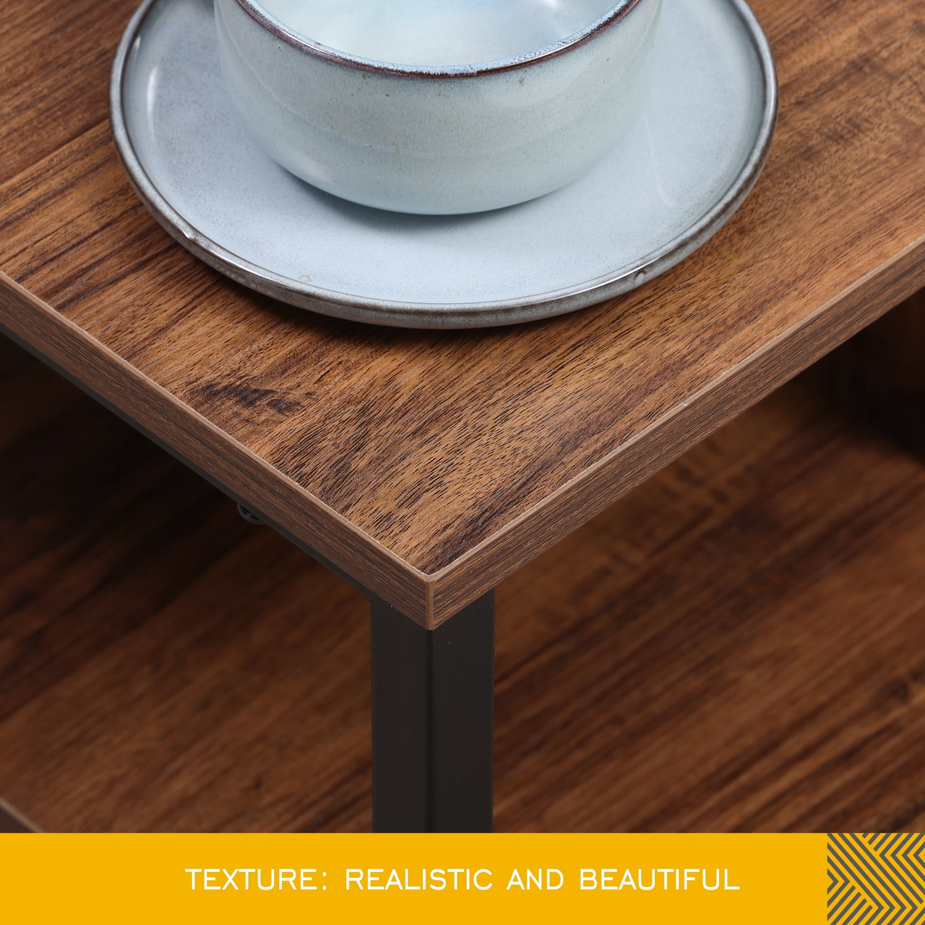 Hommoi Modern Wood and Metal Coffee Table with Storage, Black/Brown