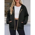 thumbnail image 3 of Hoodies for Women Sweatshirt Zip Up Hoodie Fall Fashion Trendy Long Sleeve Jackets Winter Clothing Outfits Black S, 3 of 6