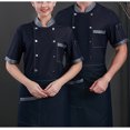 thumbnail image 3 of de Vaquero Chaqueta de Cocinero de Cortascon Bolsillo de Pecho de Transpirable - Azul , SG Yinane Uniforme de manga corta para chef, 3 of 8