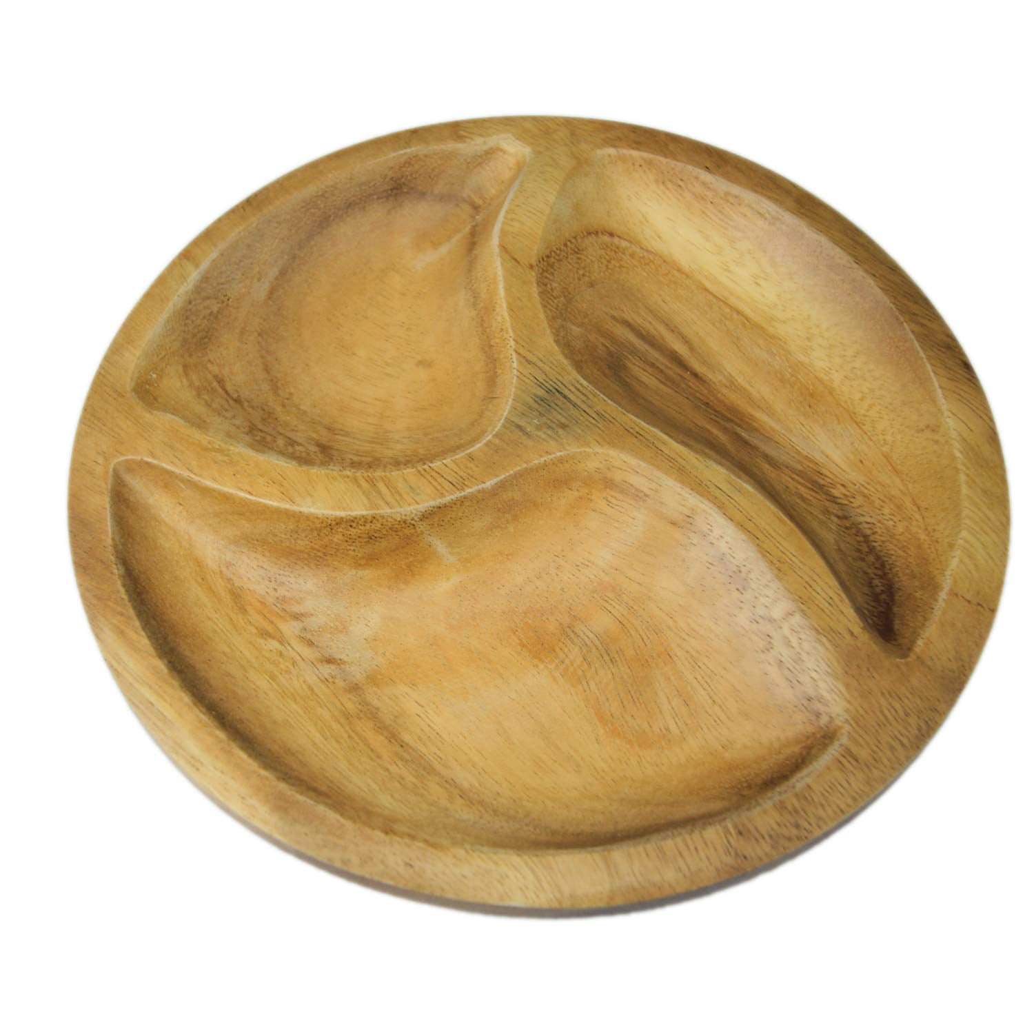 roro Wooden Round Divided Appetizer Serving Plate and Platter, 10 Inch