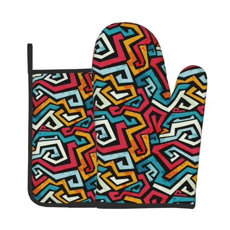 

Bingfone Geometry Print Oven Mitts Pot Holders Set 2 PCS for Kitchen for Cooking Grilling Baking BBQ Pot Holders Cook Essentials