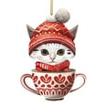 thumbnail image 2 of Taicans Cute Cat in Red Tea Cup Christmas Ornament - 8cm/3.1in Handmade Holiday Tree Decoration,Festive Gift for Xmas,Cute Hanging Decor,2D, 2 of 7