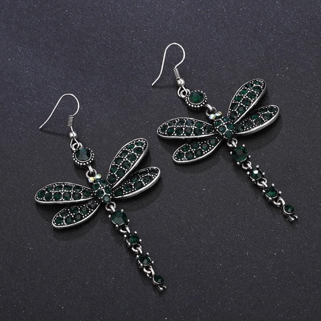 EGNMCR Boucles d'Oreilles pour Femmes Rétro Multicolores Diamant à Pampilles Insecte Boucles d'Oreilles Femme Longues Oreilles Bijoux Boucles d'Oreilles Pendentif