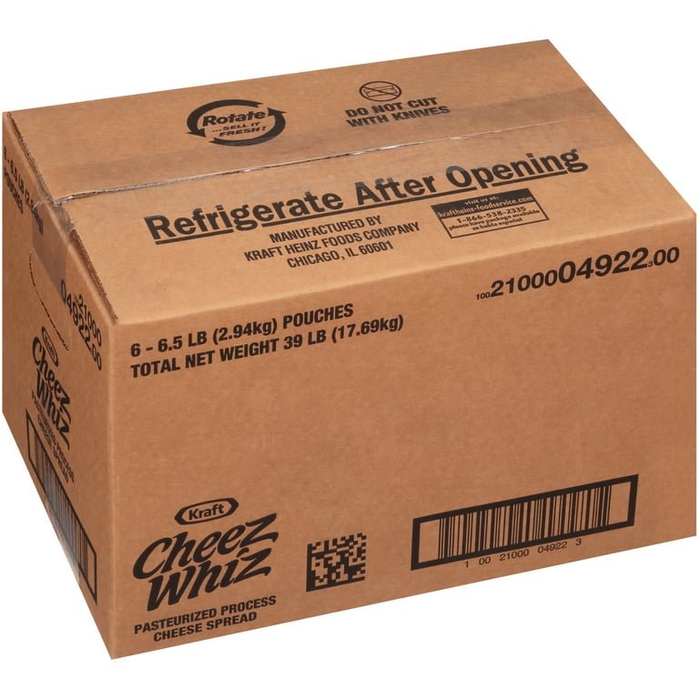 Cheez Whiz Original Flavor Cheese Spread Bulk Packs, 6.5 lb