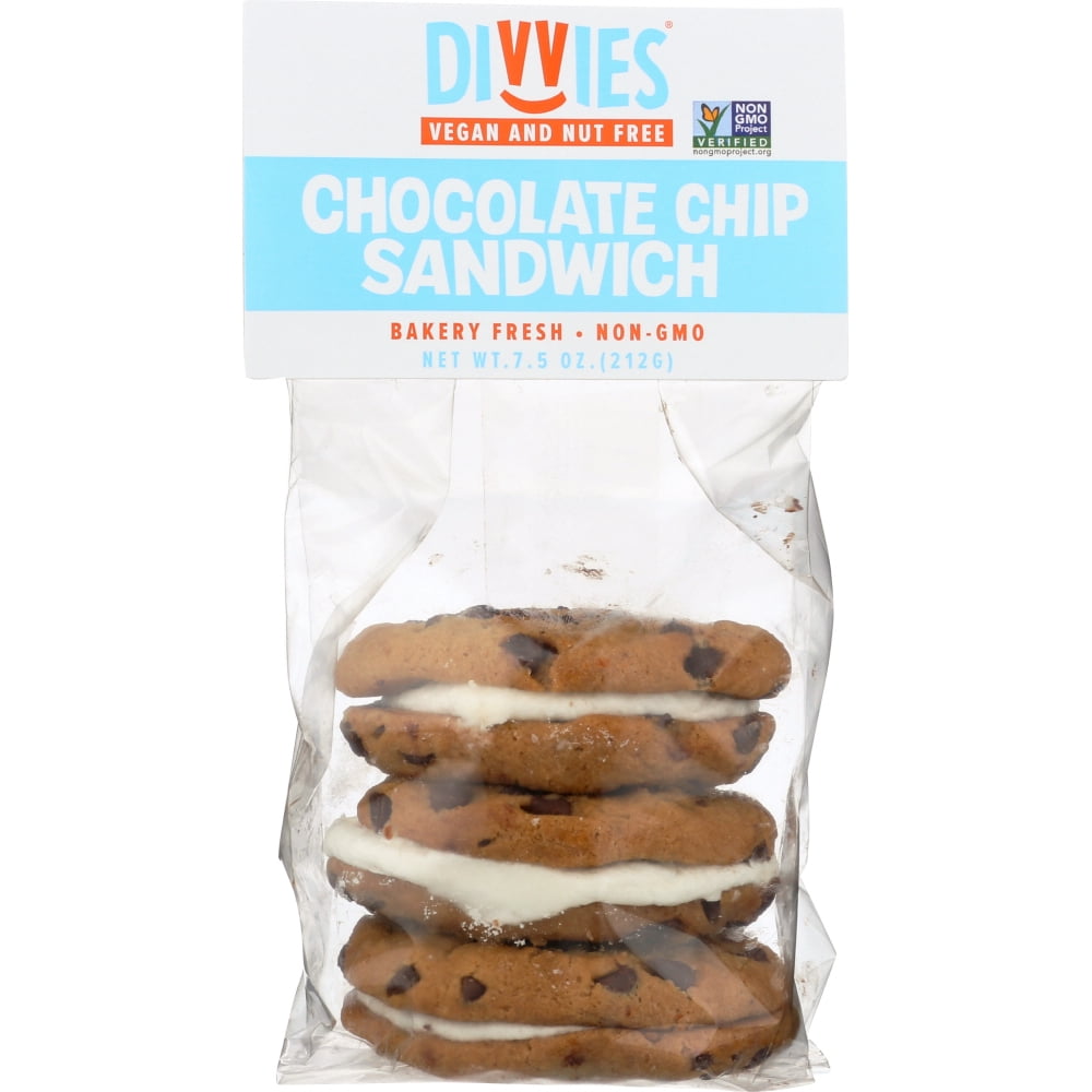 DIVVIES Chocolate Chip Cookies Sandwich, 7.5 oz