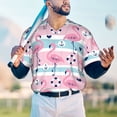 thumbnail image 5 of KLL Pink Striped Flamingo for Men's Baseball Shirts,Short Sleeve Casual Shirts Button Down Shirt for Men Beach Summer Wedding Shirt-XX-Large, 5 of 7