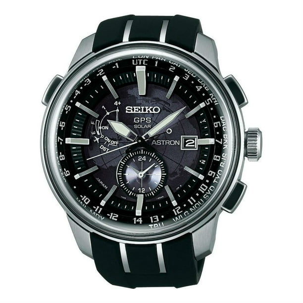 Seiko Men's Astron 47mm Black Silicone Band Steel Case Sapphire Crystal  Quartz Analog Watch SAS031J1 