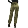 thumbnail image 3 of DARING DIVA Women's Drawstring Elastic High Waist Satin Cargo Pants XS Green, 3 of 7