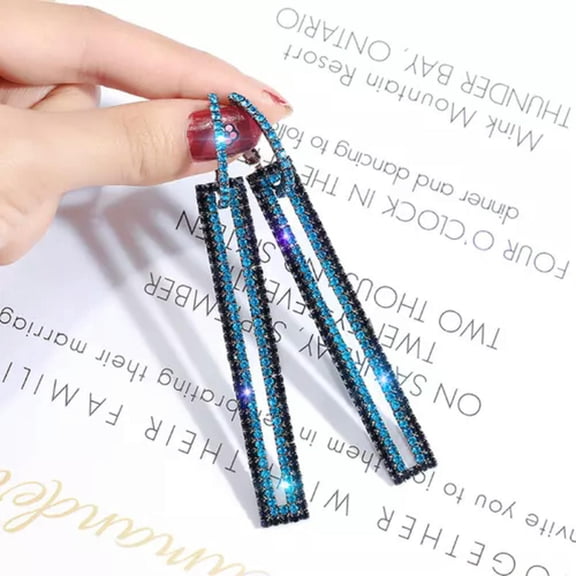 K-KED Long Geometric Drop Dangle Earrings Rhinestone Ear Studs Women Delicate Jewelry GifO HJ-_-Blue