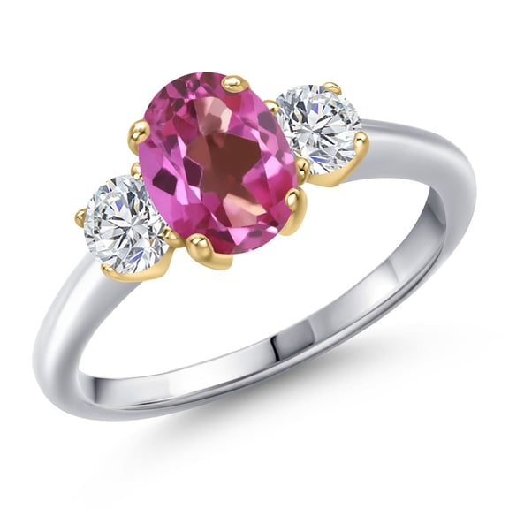 Gem Stone King 10K Two Tone Gold Pink Mystic Topaz and Lab Grown Diamond Engagement Ring for Women | 1.84 Cttw | Oval 8X6MM | Gemstone November Birthstone | Size 7