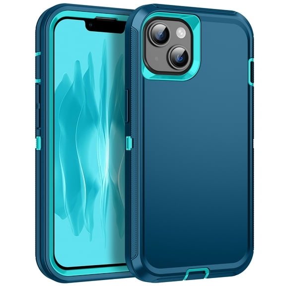 RegSun for iPhone 15/14/13 Case,Shockproof 3-Layer Full Body Protection [Without Screen Protector] Rugged Heavy Duty High Impact Hard Cover Case for iPhone 15/14/13 6.1" Turquoise