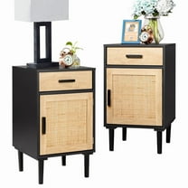 Finnhomy Tall Nightstands Set of 2 with Rattan Decorated Doors