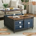 thumbnail image 3 of Flycity Square Lift Top Coffee Table with 2 Drawers, 31.5" Farmhouse Lift up Coffee Table with Hidden Storage Compartment, Wood Center Table for Living Room, Black, 3 of 9