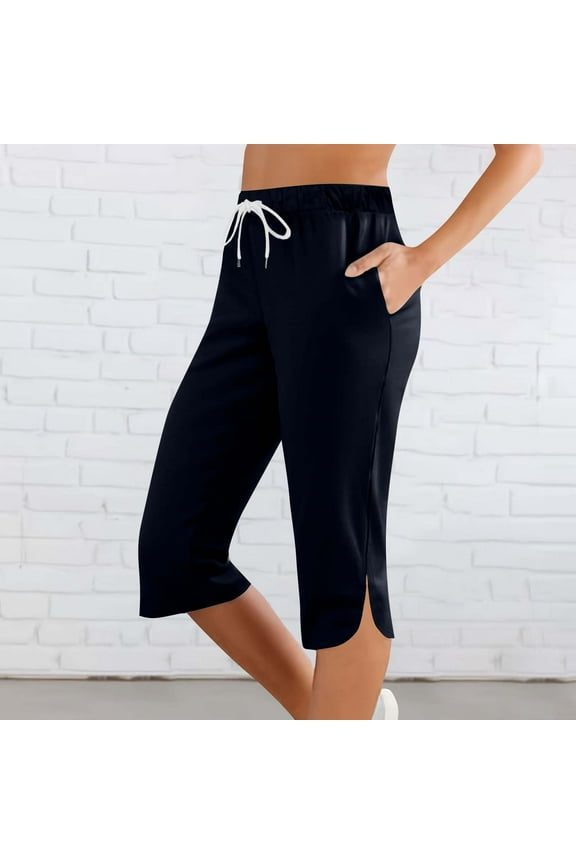 Women Capris Pants Quickly Dry Beach Swimming Pants with Pockets Dark Blue XL