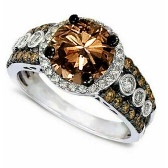 Silver & Stone Jewels 3CT Round Cut Chocolate Cubic Zirconia Engagement Ring 14K White Gold Plated