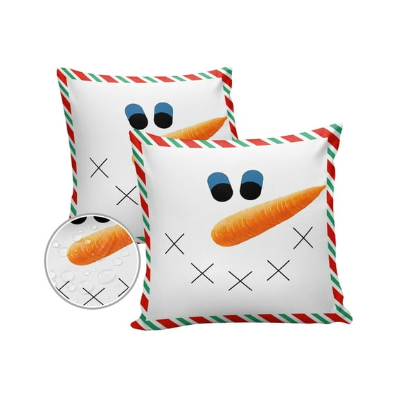 Pack of 2 Outdoor Pillow Covers, Christmas Abstract Snowman Red and Green Stripes Waterproof Square Throw Pillowcase Cushion Decorative Pillow Covers for Couch Patio Tent, 18x18 in