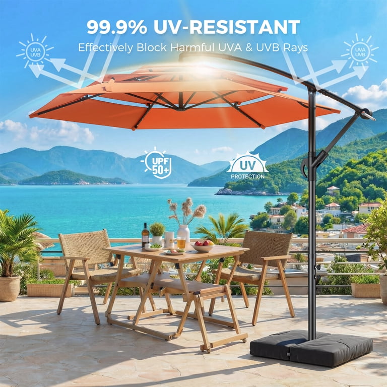 best patio umbrellas for uva and uvb protection HOMSHADE Double Sided 15ft Solar Lights Lighted Umbrella resistant fabric ensures 99.9% protection from harmful rays while the easy tilt mechanism provides adjustable shade angles Best Garden Umbrella for UV