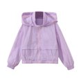 thumbnail image 1 of Wdgfv Girls Lightweight Windbreaker Hoodies Jacket Kids Boys Waterproof Packable Raincoats for Outdoor Casual Full-Zip Purple 5-6 Years, 1 of 4
