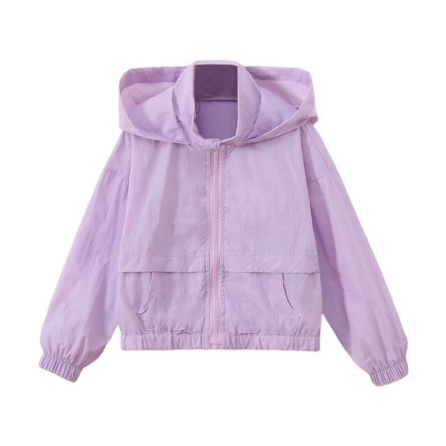 Wdgfv Girls Lightweight Windbreaker Hoodies Jacket Kids Boys Waterproof Packable Raincoats for Outdoor Casual Full-Zip Purple 5-6 Years